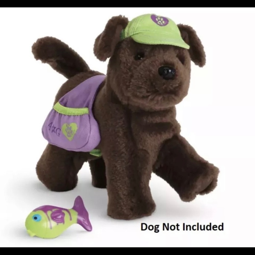 American Girl Pet Camping Outfit Dog or Cat Doll Backpack Hat Fish Retired NIB